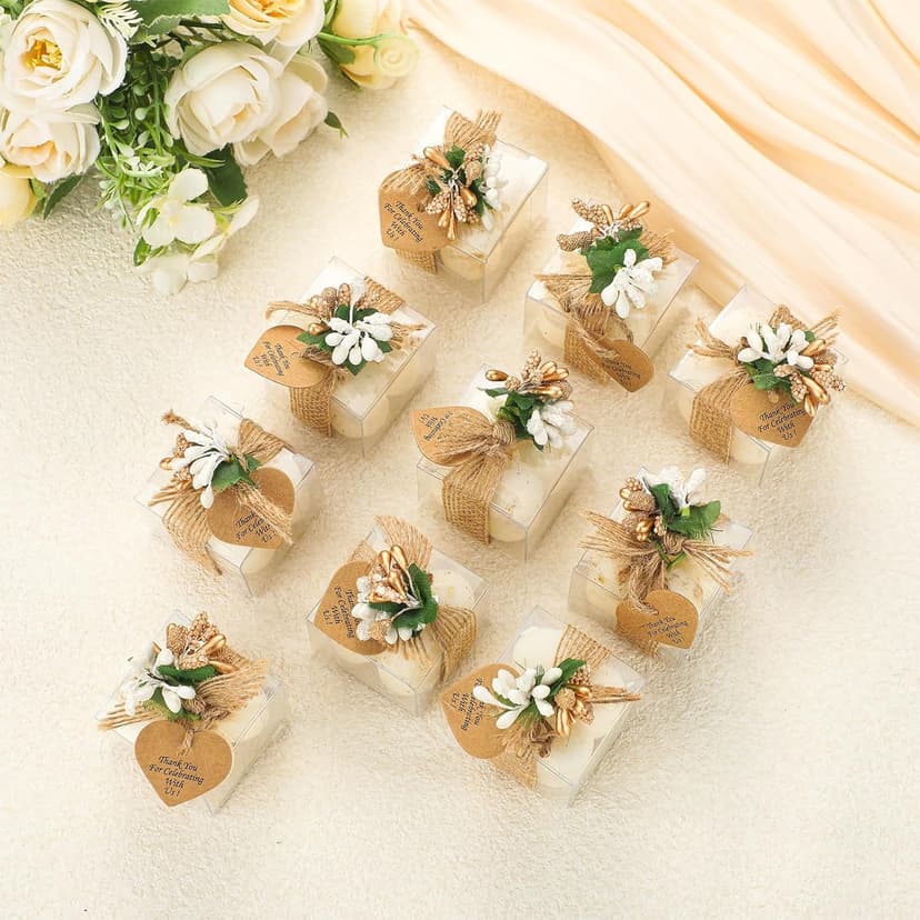 MTLEE 30 Sets Mini Bubble Candles Wedding Favors Gifts for Guests 1.57" x 1.38" Bubble Candles with Cards Dried Flowers DIY Gift Set for Baptism Party Bridal Shower Thank You Gifts (Gold Foil)
