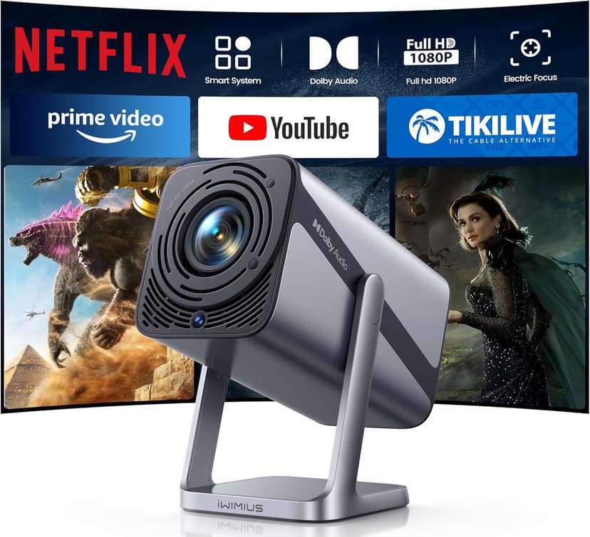 [Netflix-Licensed & 4K Support & Auto Focus]- Smart Projector with WiFi 6 and 2-Way Bluetooth, Dolby Audio/ Auto Keystone/Zoom,360°Adjustable Stand, iWIMIUS Mini Portable Outdoor Proyector w/ HDMI ARC