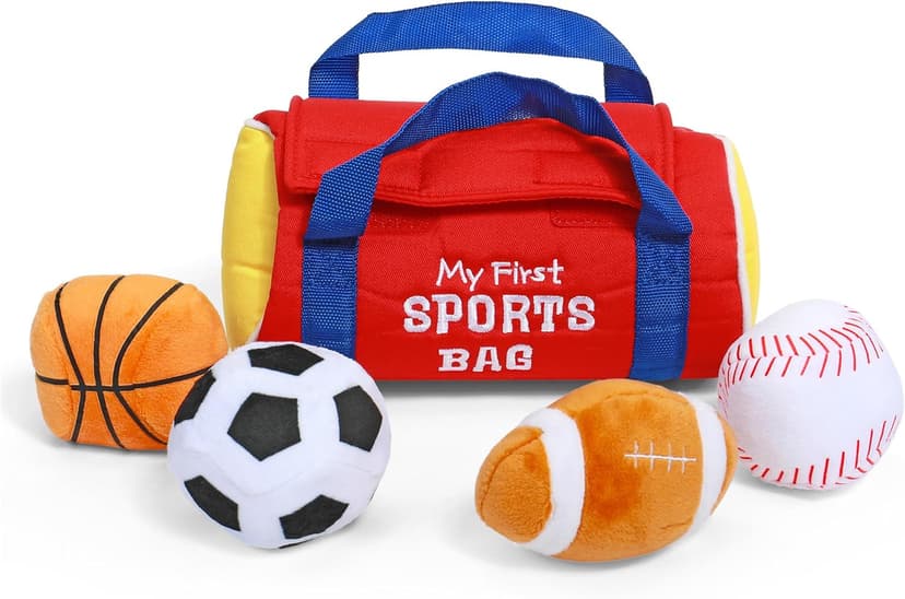 Baby GUND My First Sports Bag Stuffed Plush Playset, Baby Gift Toys for Boys and Girls Ages 1 & Up, 5 Piece, 8"