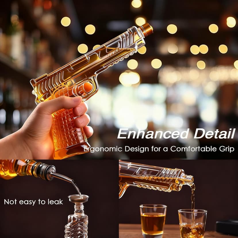 Whiskey Decanter Sets for Men, 10.5oz Handcrafted Gun Decanter Set with Shot Glass, Unique Christmas Gift Idea for Dad, Husband, Boyfriend, Brother, Gun Liquor Dispenser Fun Conversation Starter