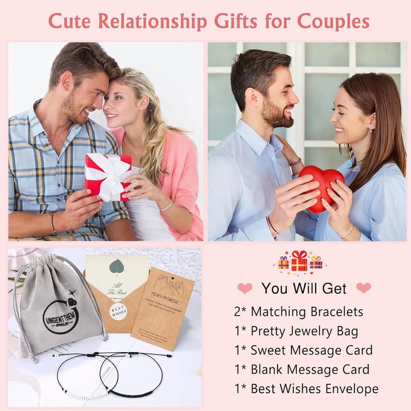 UNGENT THEM Pinky Promise Matching Bracelet for Couples Soulmate Man Distance Relationship Gifts for Women Men Him Her…