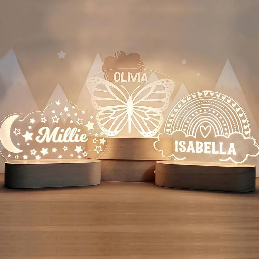 Custom Night Light Cute Personalized Baby Gifts Cloud Butterfly Rainbow Moon & Stars Customized Name Gifts Perfect Personalized Baby Girl Gifts and Customized Baby Gifts