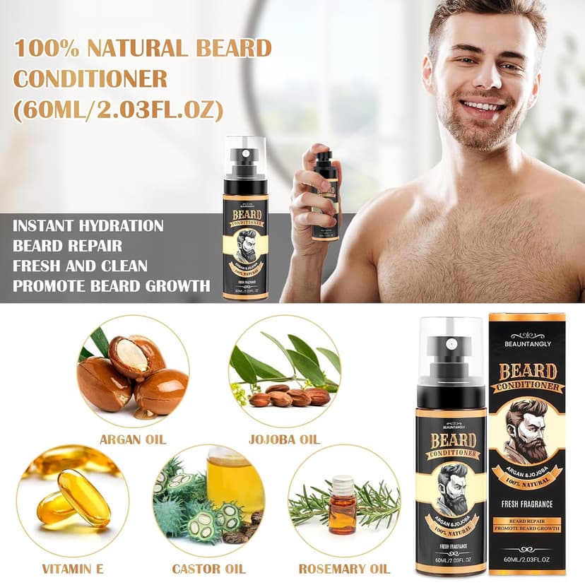 Beard Growth Kit, Grooming Set w/Growth Oil, Conditioner, Balm, Shampoo Wash, 0.25MM Roller, Brush, Comb, Scissor, Bag, Christmas Birthday Valentines Day Gifts for Him Men