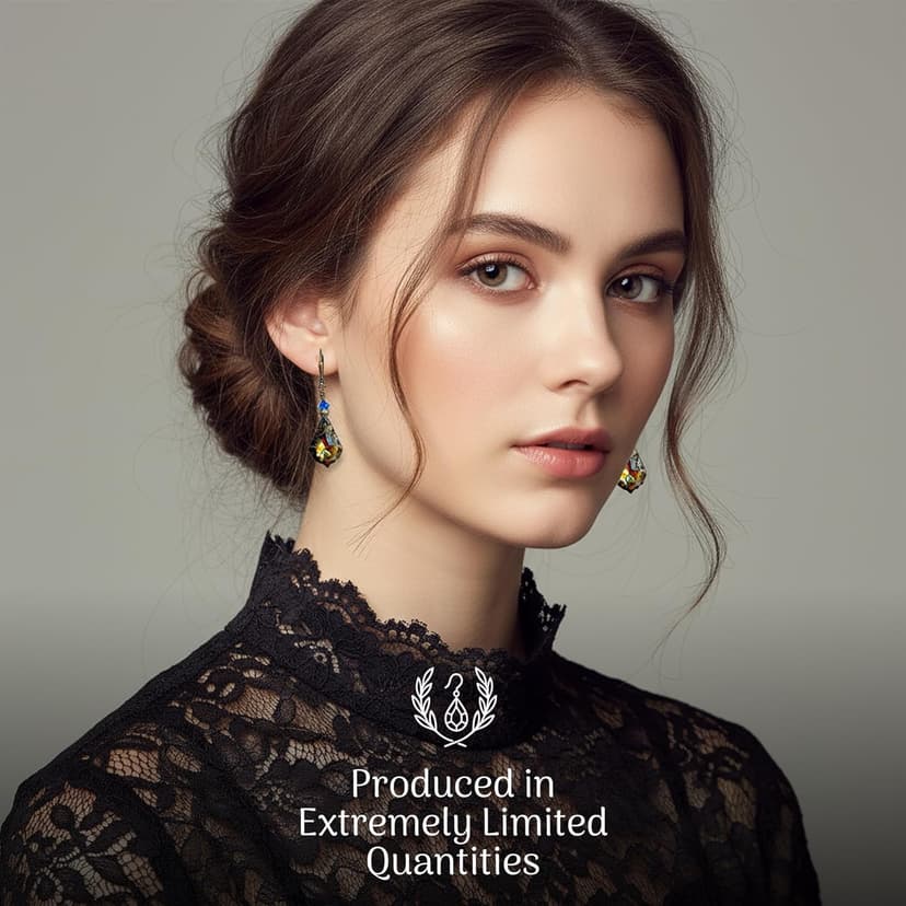 HisJewelsCreations Antique Inspired Vintage Victorian Dangle Drop Earrings for Women - Colored Austrian Crystal Leverback Earrings - Jewelry Gift for Her