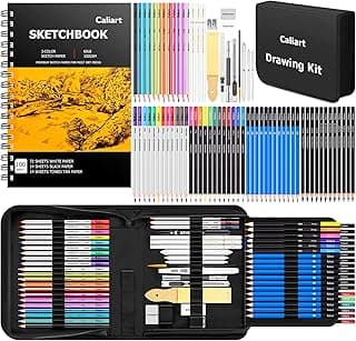 Caliart 176PCS Art Supplies Sketching Kit with 100 Sheets 3-Color Sketch Book, Graphite Colored Charcoal Watercolor & Metallic Pencils, School Supplies Gifts for Artists Adults Teens Girls Boys Kids