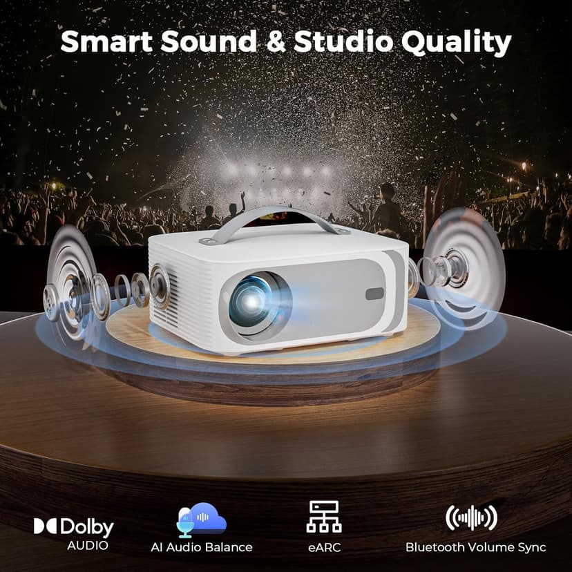 [AI Movin 2.0 System/1200 ANSI/Auto Focus] Projector-4K with WiFi 6 and Bluetooth, 30W DoIby Audio APPS Built-in Outdoor-Projector, Lisowod 1080P Smart Portable Proyector with HDR10+ 2025 Upgraded