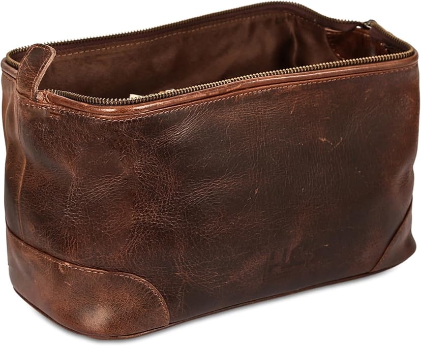 HLC Leather Toiletry Bag for Men - Best Gift for Men - Premium Genuine Leather Dopp Kit Shaving Kit Organizer Travel Kit Pouch Bag for Men - Large Size - Rustic Brown