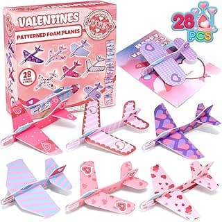 28 Pack Valentines Day Cards for Kids School with Foam Airplane, Valentines Day Gifts For Kids, Valentines Exchange Prize Gifts Cards Boys & Girl, Airplane Valentines Party Favors