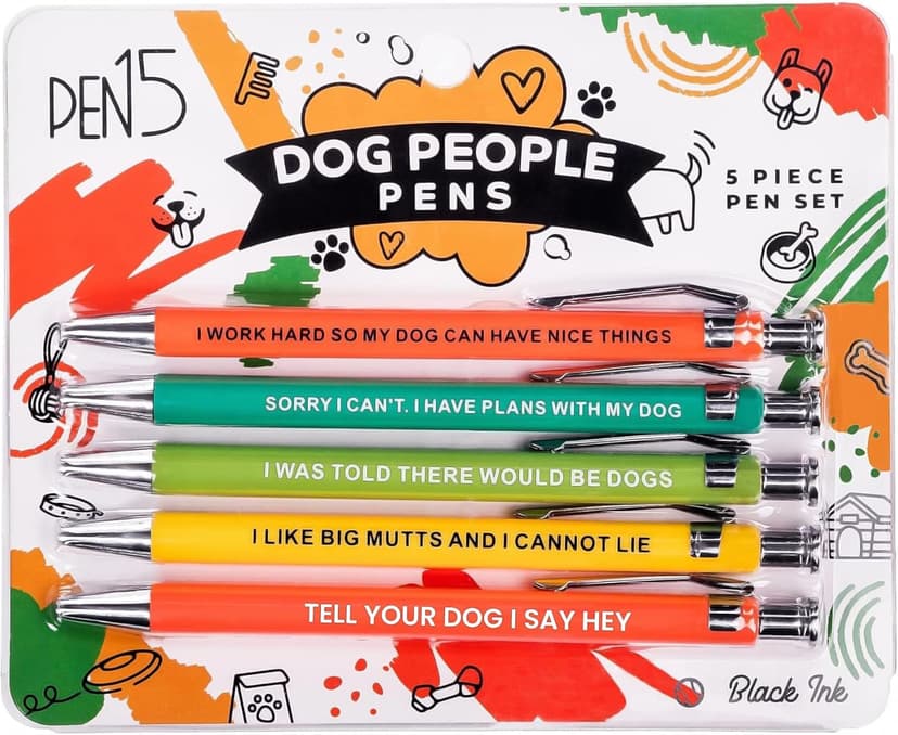 Funny Dog People Pens - Black Ballpoint Gag Gift Set for Dog Parents, Vet Techs, Pet Owners, and Coworkers