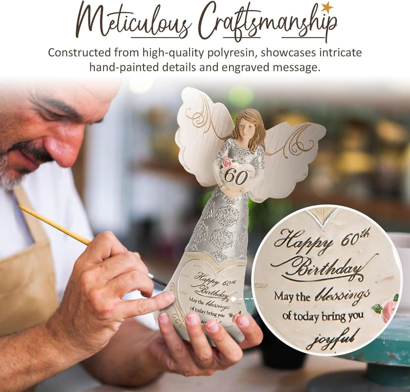 Pavilion Elements Angels Figurine - Guardian Angel Figure Display - Happy 60th Birthday May The Blessings of Today Bring You Joyful Tomorrows Printed Text, Collectibles Angel Figurines, 6"