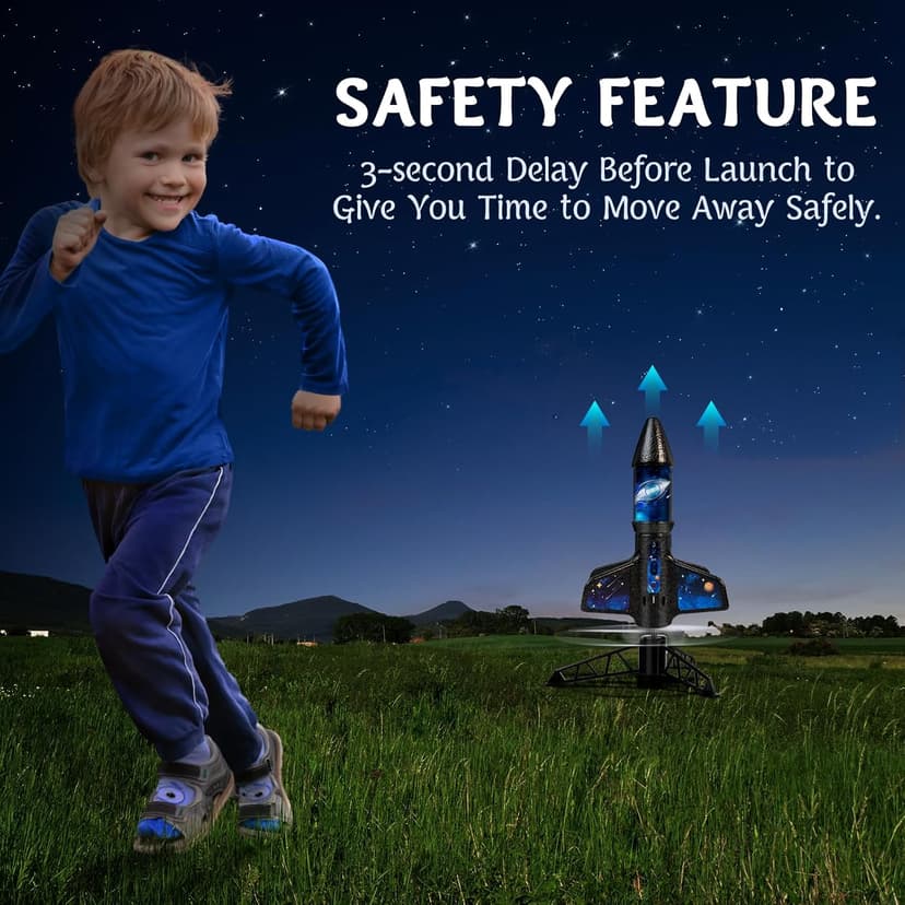 Rocket Launcher for Kids -200 Feet of Flight Altitude, Auto Electric Rocket Toys with Safe Parachute, Outdoor Summer Yard Toys Christmas Birthday Gifts for Boys & Girls Age 6 7 9 10 12 8-13 Years Old