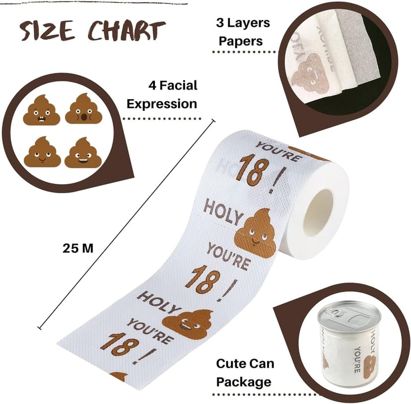 Happy Birthday Gifts for Boys Son and Girls - 3-Ply Funny Toilet Paper Roll, Birthday Toilet Paper Gag Funny Birthday Gift Novelty for Birthday Party Decorations Eighteenth Party Supplies (18th Years)