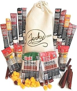 Jerky.com Gift Bag for Men | 26 Piece Meat Sticks Gift Basket with Beef Sticks, Pork, Turkey, Ham & Cheese Sticks | High Protein Snack Variety Pack | Gluten-Free Jerky Gifts for Men | Birthday Gift Basket for Him