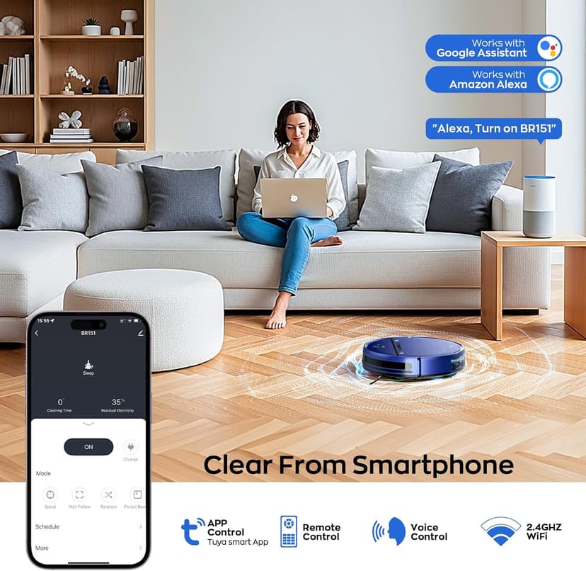 Robot Vacuum and Mop Combo, 2-in-1 Mopping Robot Vacuum Cleaner with 2300Pa Suction, 2.87'' Slim Design, Wi-Fi/App/Voice Control, 3D Obstacle Avoidance&Self-Charging for Hard Floors, Carpets, Pet Hair