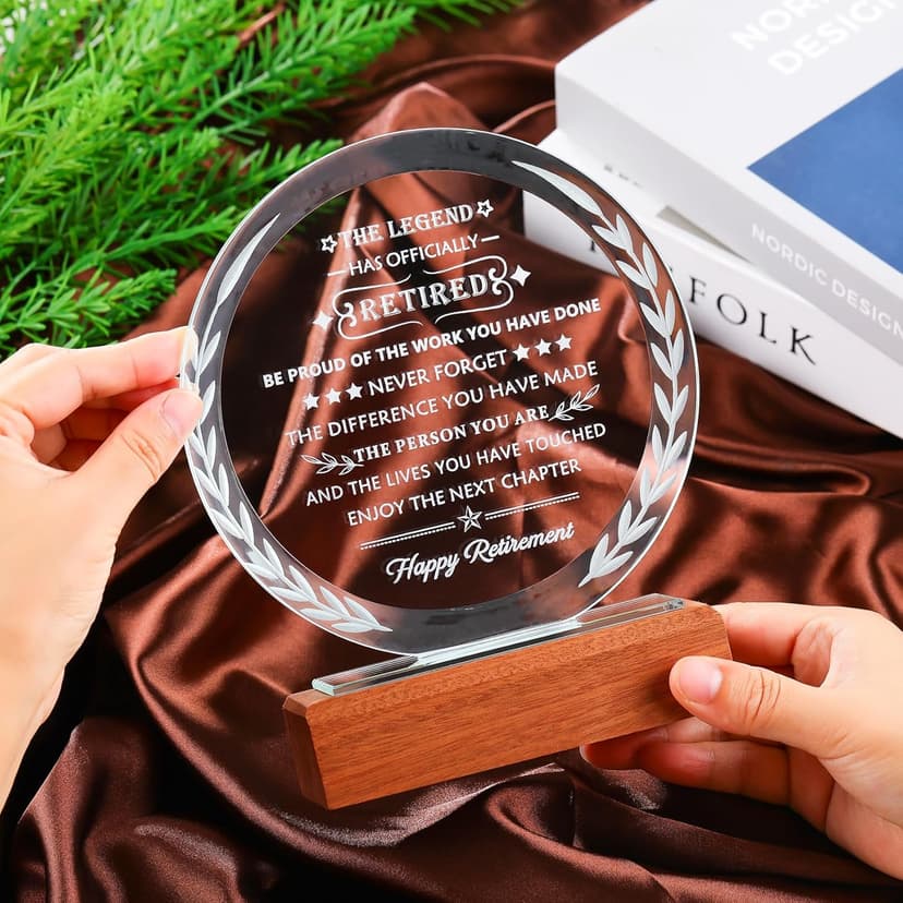 YWHL Retirement Gifts for Men Women 2025 Happy Retirement Gifts Decorations Crystal Keepsake Plaque Farewell Gift Best Retired Gift Idea for Coworker Boss Teacher Friends Doctor Nurse Police