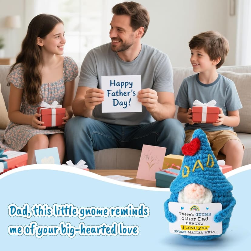 Dad Gifts Fathers Birthday - Handmade Knitted Gnome Funny Gift for Father's Day Birthday Christmas, Cute Gnome for Father Papa Present from Daughter Son, I Love You Gnome Matter What