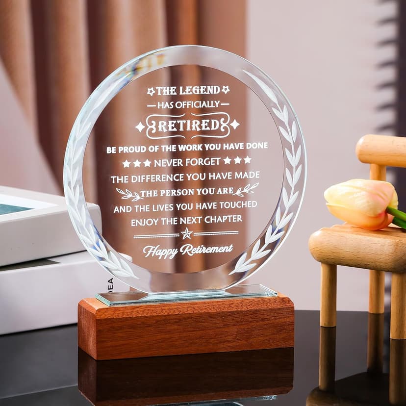 YWHL Retirement Gifts for Men Women 2025 Happy Retirement Gifts Decorations Crystal Keepsake Plaque Farewell Gift Best Retired Gift Idea for Coworker Boss Teacher Friends Doctor Nurse Police