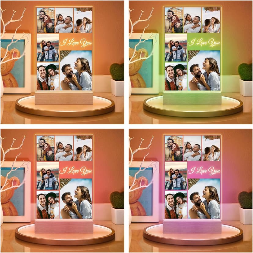 Personalized Anniversary Couple Gifts for Him & Her, Custom Picture Frames with Photo, Personalized Photo Frame with Night Light, Personalized Birthday Gifts for Women & Men