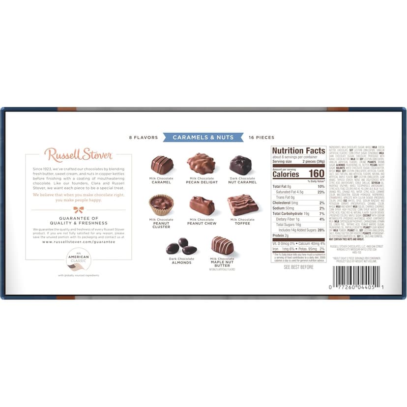 Russell Stover Caramel and Nuts in Milk and Dark Chocolate, Mother's Day Chocolate Gift Box, 9.4 Ounce