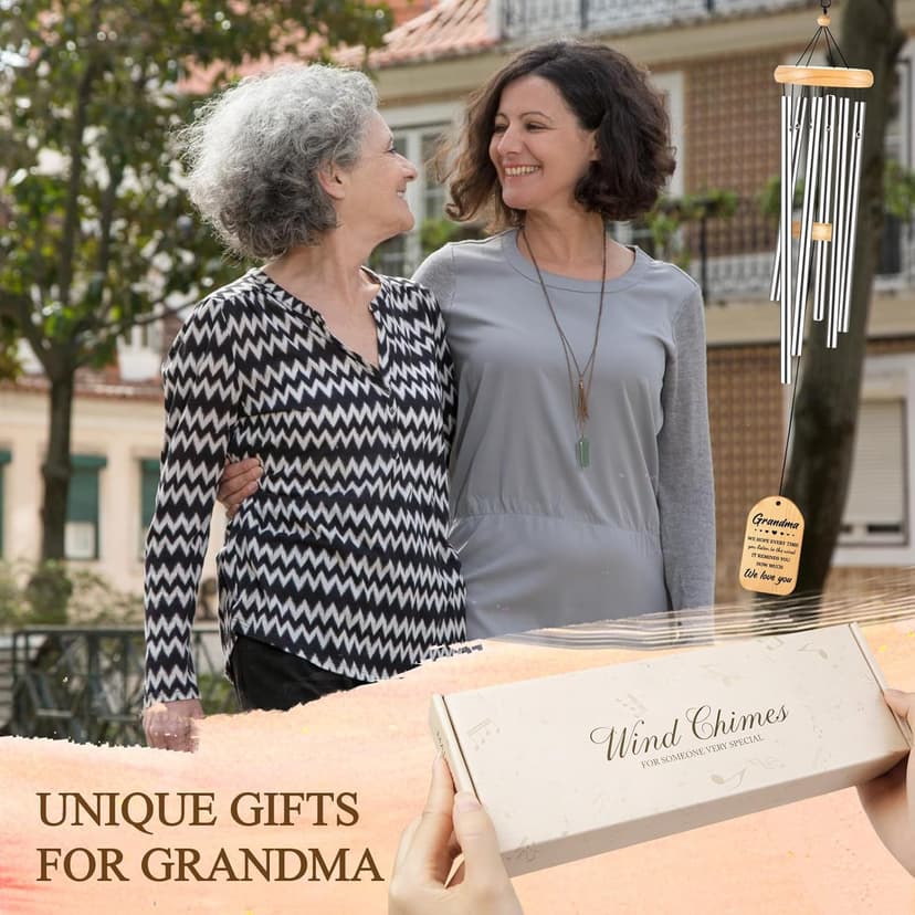 Gifts for Grandma, Grandma Birthday Gifts, Grandma Wind Chimes, Best Christmas Mothers Day Thanksgiving Present for Grandmother, Nana, Granny, 25.5 inches, Silver