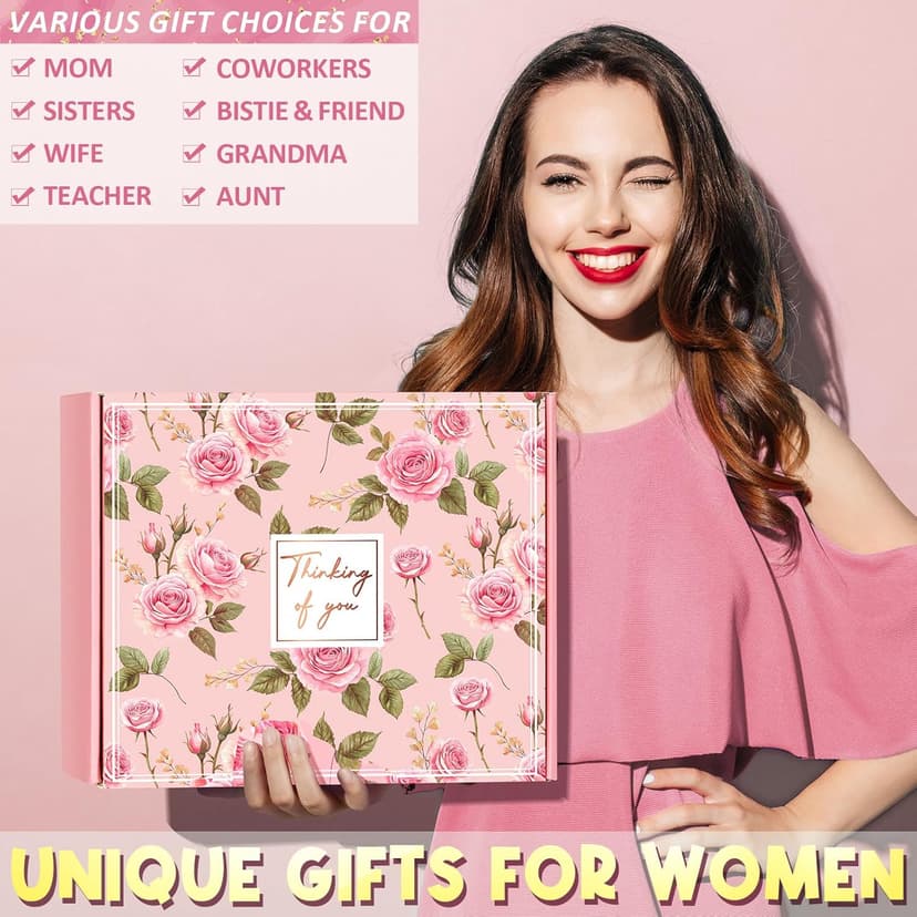 Birthday Gifts for Women Self Care Gifts Get Well Soon Gifts, Rose Relaxing Spa Gifts Basket Care Package w/ Luxury Flannel Blanket 40 oz Tumbler, Mothers Day Gifts for Mom Her Wife Girlfriend Sister