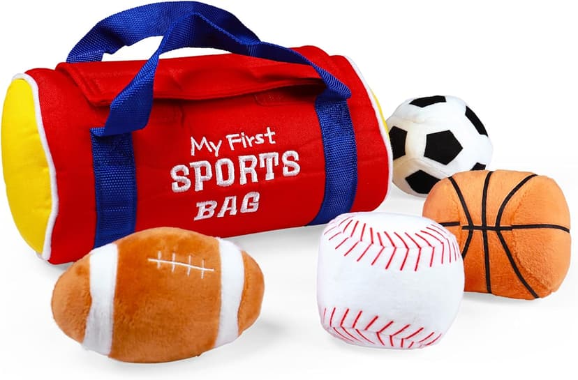 Baby GUND My First Sports Bag Stuffed Plush Playset, Baby Gift Toys for Boys and Girls Ages 1 & Up, 5 Piece, 8"