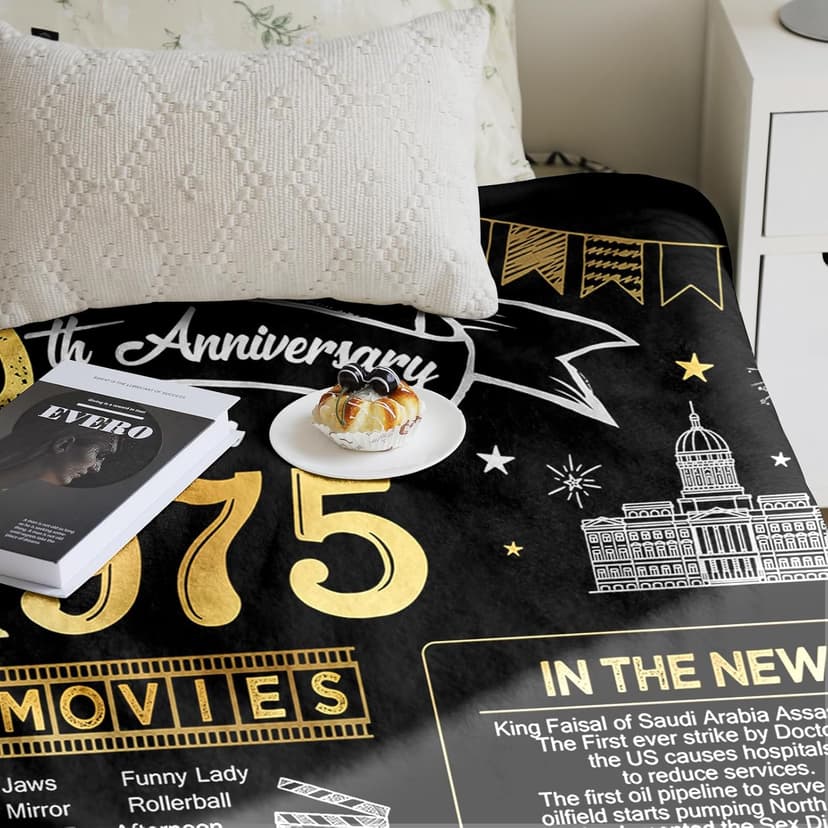 50th Anniversary Wedding Blanket Gifts Gift for 50th Wedding Anniversary Golden 50 Years of Marriage Gifts for Couple Wife Husband Dad Mom Parents Back in 1975 Blanket 60Lx50W