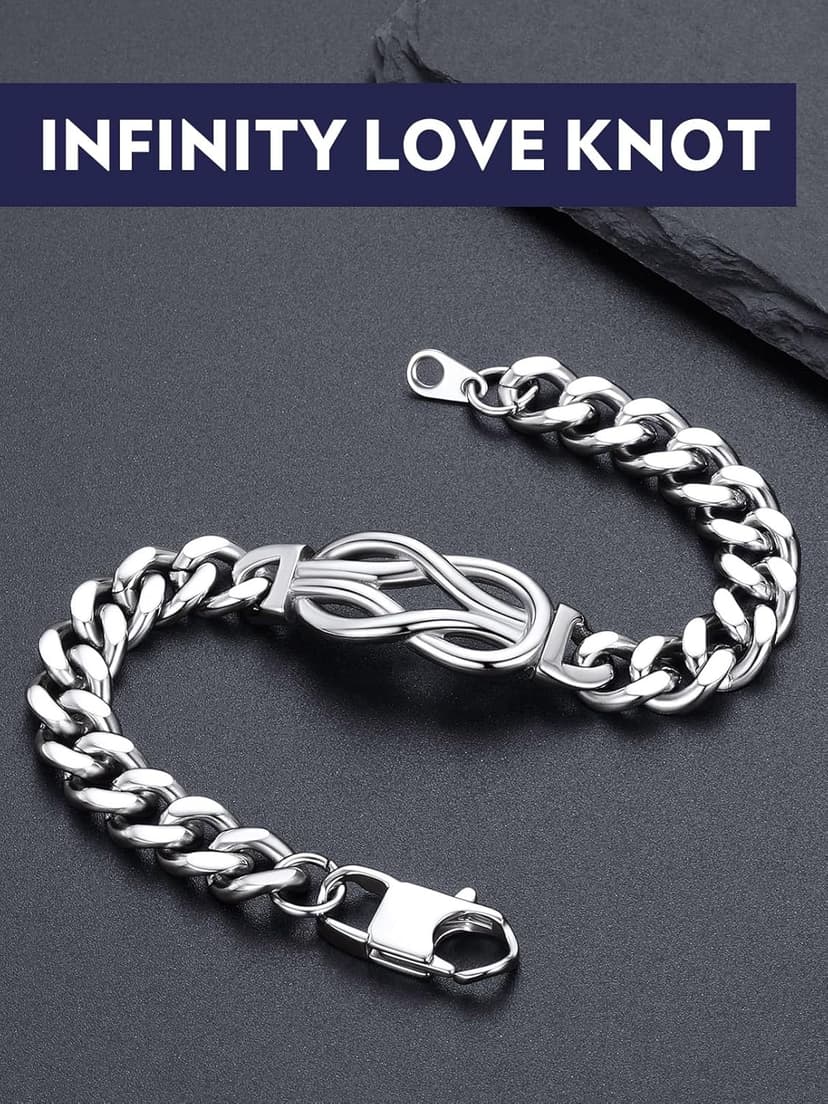 Bandmax Inifinity Love Knot Cuban Link Chain Bracelets for Men Stainless Steel/Black Mens Bracelet with Love Message Card Gift for Son Grandson Husband Father