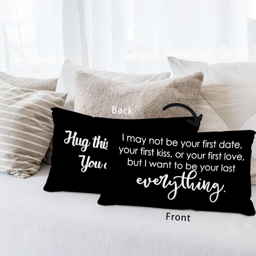 Sufamb Romantic Long Distance Relationship Gifts Reversible Throw Pillow Case Decor for Home Bedroom,12''x20'' Pillow case,Gift for Boyfriend,Husband,Anniversary,Wedding,Engagement Couples (Black-4)