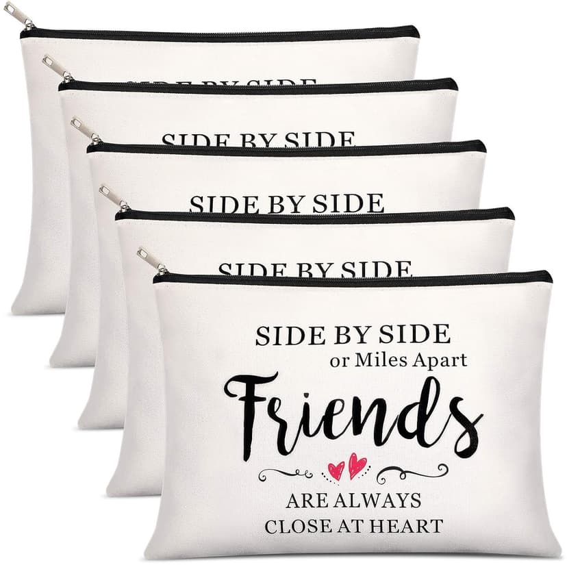 Weewooday 5 Pcs Friend Gifts Cosmetic Bags Friendship Makeup Bags for Women Party Favors, Long Distance Friendship, Side by Side Friends Gift, Girls Weekend Gifts for Birthday Teacher