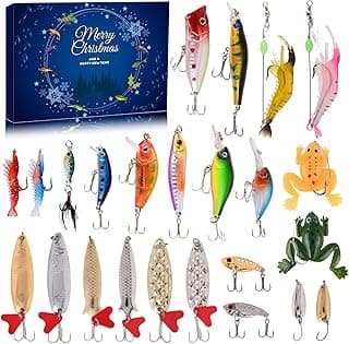 Advent Calendar Fishing Christmas Countdown - 24 Days Fishing Lures Set for Fisher Adult Men Teen Boys - 2025 Xmas Surprise Gift