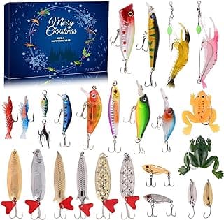 Advent Calendar Fishing Christmas Countdown - 24 Days Fishing Lures Set for Fisher Adult Men Teen Boys - 2025 Xmas Surprise Gift
