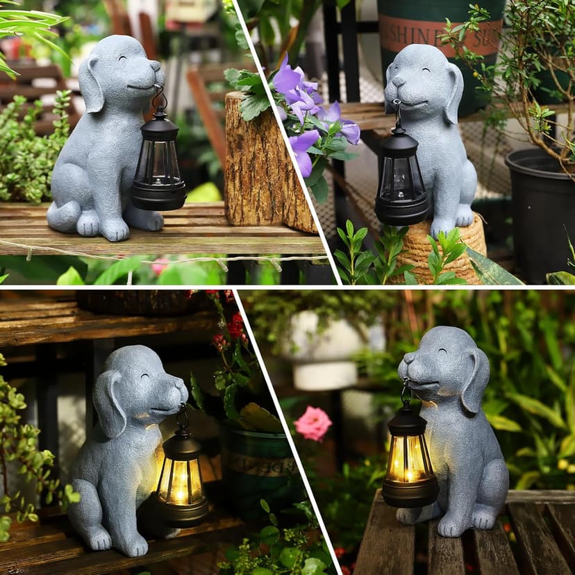 Dog Solar Garden Statue with Lantern – Outdoor Patio & Yard Decor – Figurine for Dogs – Gift for Mom, Grandma, Dog Lovers, Housewarming Present