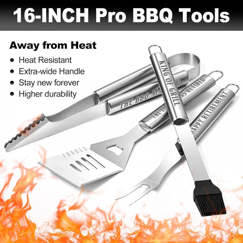 Retirement Gifts for Men, Retired Gifts for Men, Dad, Grandpa, Coworker, Teacher, Boss, Grilling Accessories, Heavy Duty Stainless Steel Grill Set BBQ Grill Tools for Outdoor Grill with Aluminum Case