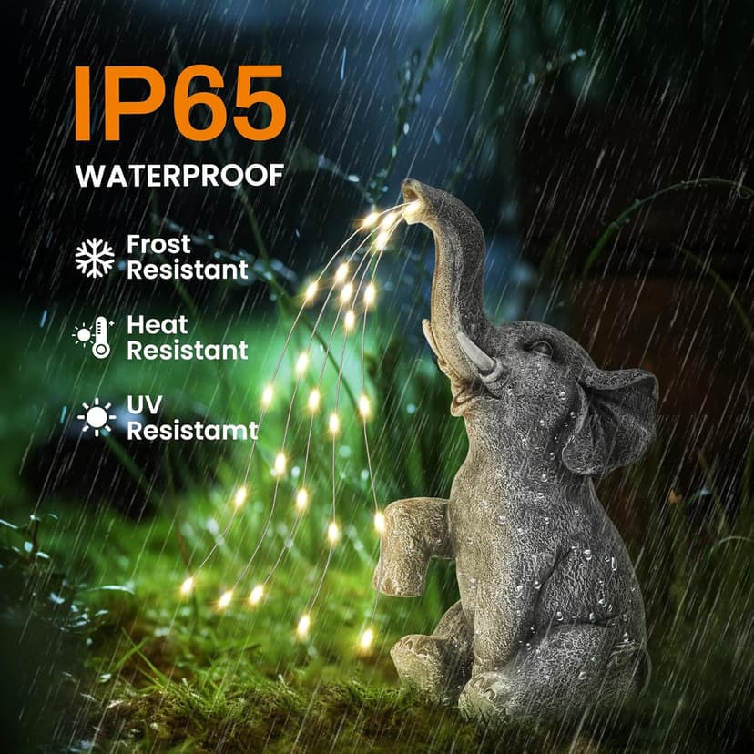 GIGALUMI Solar Garden Decor Watering Elephant Statues Outdoor, Birthday Gifts for Women Mom Grandma Senior Elder, Elephant Ornament for Balcony, Garden, Patio, Yard, Lawn (Constant Lights Only)