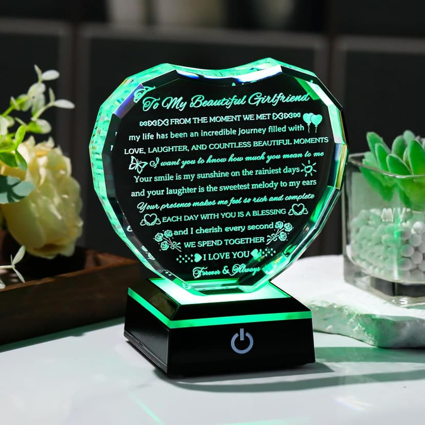 Gifts for Girlfriend with Colorful Base Girlfriend Anniversary Birthday Gifts from Boyfriend Crystal Heart Keepsake to My Girlfriend Romantic I Love You Gifts on Valentine Christmas