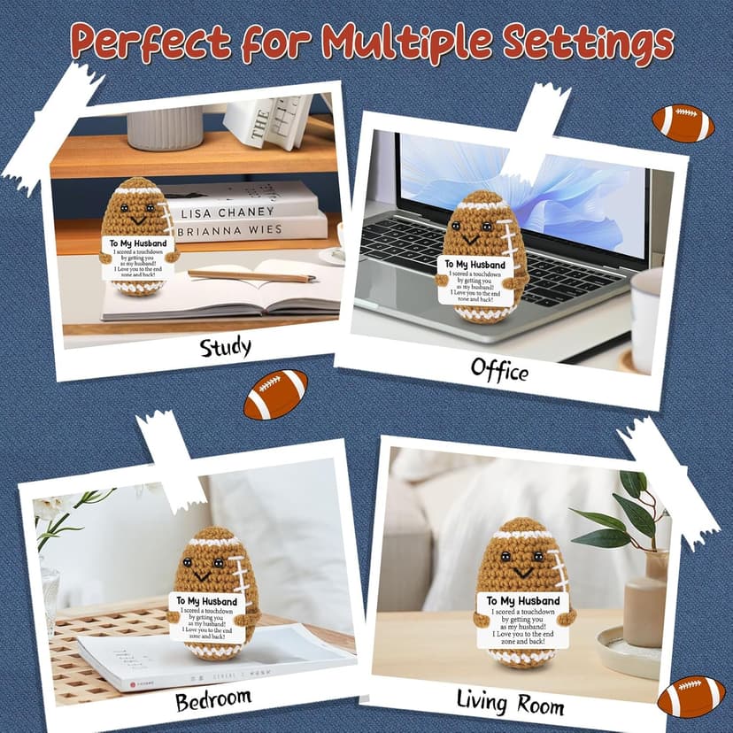 Birthday Gifts for Husband from Wife, Christmas Handmade Inspirational Crochet Football Gift for Him, Cool Wedding Anniversary Present for Husband, Cute Emotional Home Decor for Couple, Hubby, Spouse