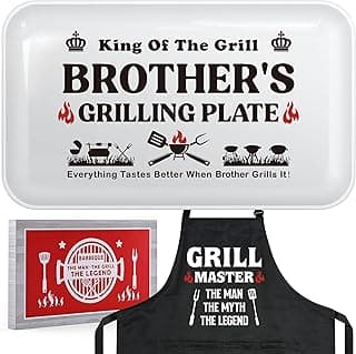 Brother Gifts for Birthday Christmas Valentines Day Fathers Day,Funny BBQ Grilling Platter with Apron Set Gifts for Little Big Adult Brother in Law from Sister
