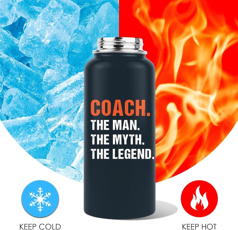Coach Gifts - 32 Oz Coach Nutriton Facts Water Bottle, The Man The Myth The Legend - Christmas Birthday Cheer Coachs Gifts, Soccer Softball Basketball Swim Coachs Appreciation Gift for Him