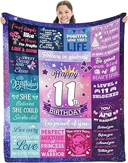 11 Year Old Girl Birthday Gifts, Gifts for 11 Year Old Girl, Happy 11th Birthday Girls Blanket 60x50 Inch, 11th Birthday Decorations for Girls