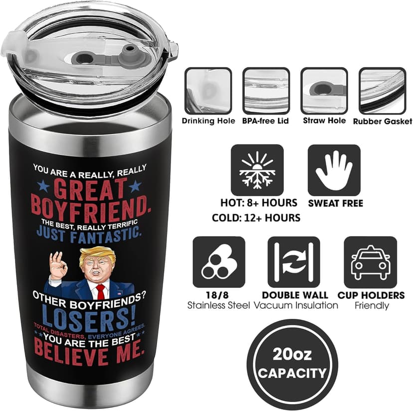 Gifts for Boyfriend, Him - Anniversary, Birthday, Christmas Boyfriend Gifts from Girlfriend - Romantic Love Couple Gift for Him from Her - Ideas for Couples - 20 Oz Stainless Steel Tumbler