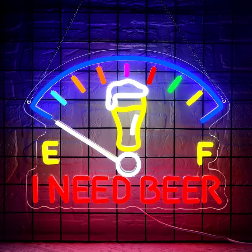 I Need Beer Neon Sign for Wall Decor Dimmable Beer LED Light Beer Dashboard Bar Neon Light for Man Cave Bar Pub Party Restaurant Christmas Birthday Gift Art Size13.6 * 12.5(WZCP020)