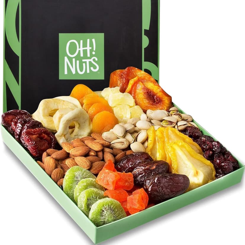 Oh! Nuts Dried Fruits and Nuts Gift Basket - Premium, Healthy Assortment of Nuts & Dried Fruits, Grown and Traditionally Crafted in the USA, Sealed Fresh in Individual Packs (Green box)