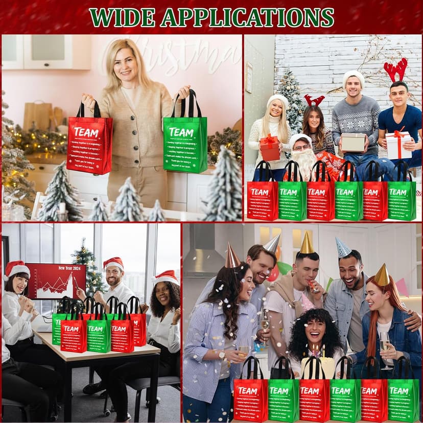 SilTriangle 30 Pcs Christmas Team Appreciation Gift Bags Bulk Xmas Green Red Bags with Handle 7.87 x 10.23 x 3.93 Inch Reusable Totes for Employees Coworker Staff Christmas Party Favors Supplies