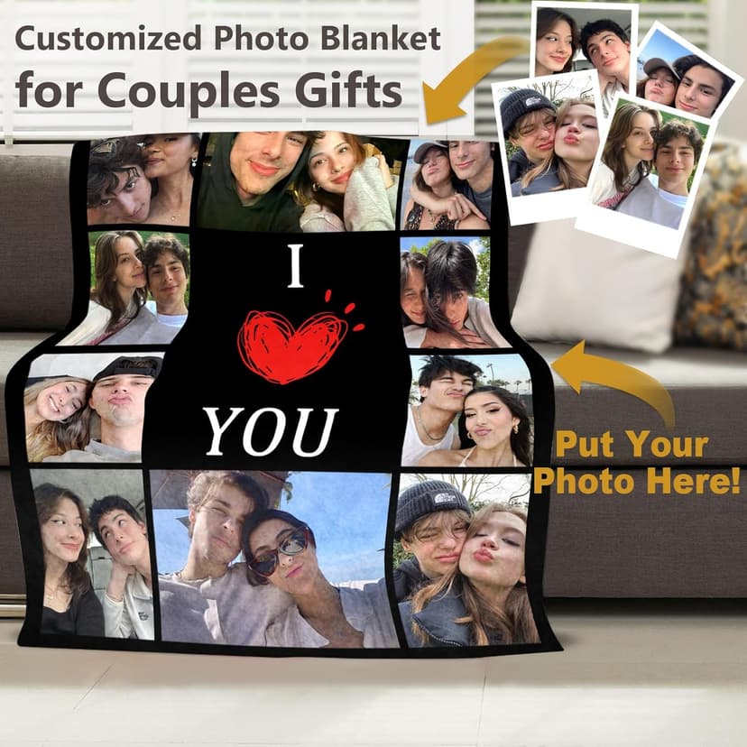 Custom Blanket with Picture Text Customized Fleece Photo Blanket for Couples Gifts Personalized Blankets and Throws Christmas Birthday Gifts for Boyfriend Girlfriend