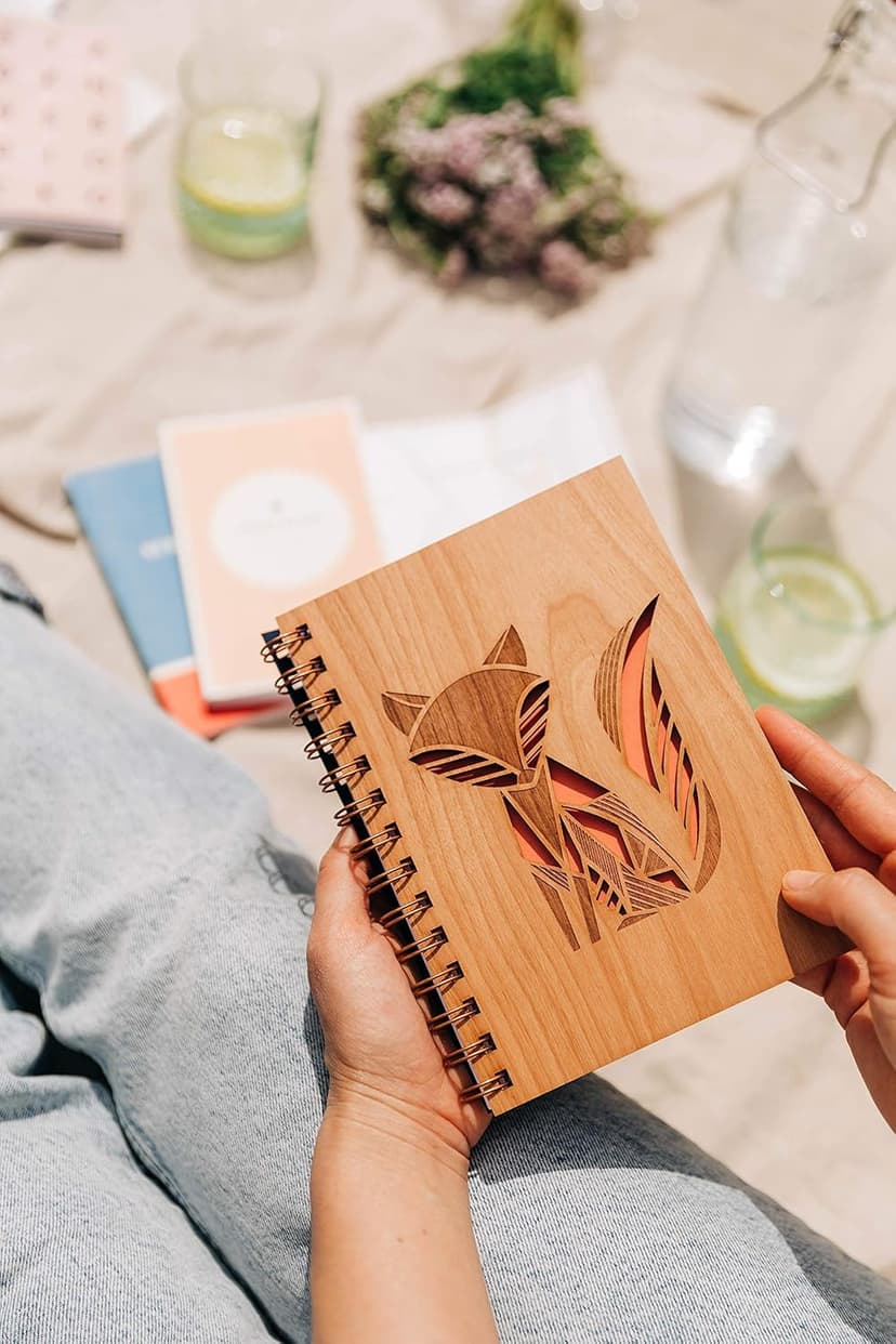 Patchwork Red Fox Spiral Daily Gratitude Journal with Blank Pages for Him Her [Hardcover Writing Notebook for Travel, Happy Father's Day Gifts for Dad from Kids, Made in the USA]