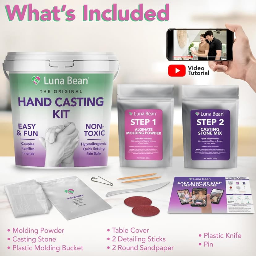 Luna Bean Hand Casting Kit – The Original Hand Mold Kit for Couples – Birthday Gifts, Bridal Shower, Wedding, Engagement Gifts for Her Him Anniversary for Men Women Wife Husband Boyfriend Girlfriend