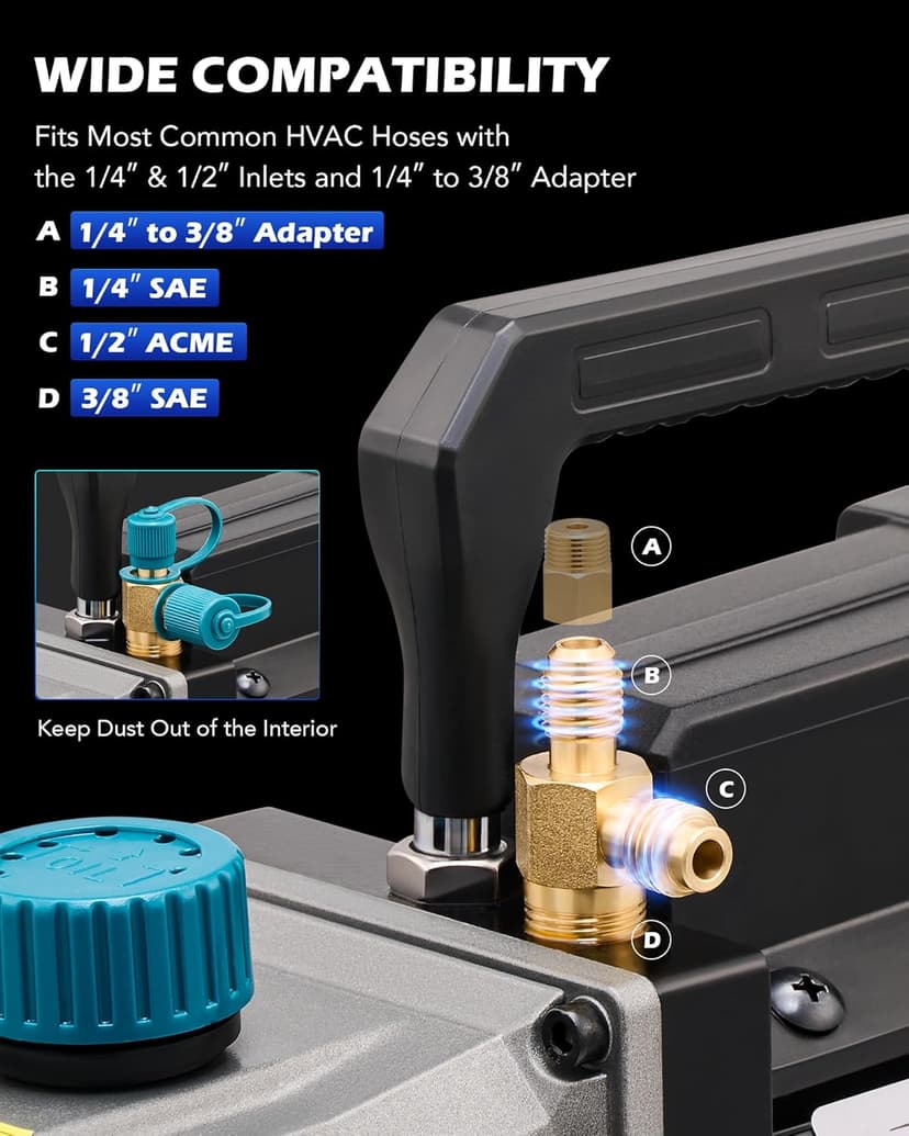 Orion Motor Tech Vacuum Pump, 3.5 cfm 1/4 hp HVAC Single Stage Vacuum Pump for R12 R22 R134a R410a R502, Auto AC Vacuum Pump Kit for Automotive Air Conditioner Resin Degassing & More, Oil Included