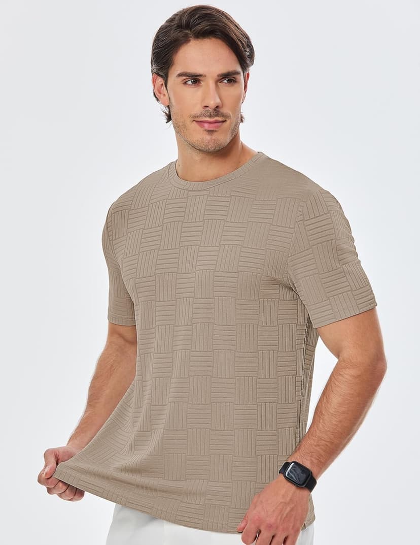JMIERR Mens T-Shirt Casual Stretch Solid Crewneck Short Sleeve Tees Textured Shirts
