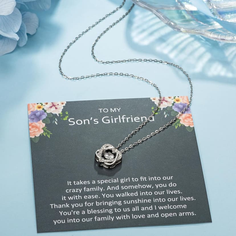 Sons Girlfriend Necklace from Mom, To my Son's Girlfriend Gifts, Sterling Silver Two Interlocking Infinity Double Heart Necklace, Valentine's Day Jewelry Birthday Gift